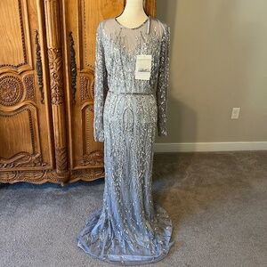 NEW Mac Duggal 5644 Embellished Illusion High Neck Long Sleeve Gown S1659 Sz 16